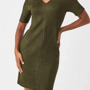 SPANX Faux Suede Dress Olive Green Large